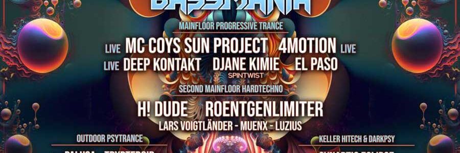 Bassmania in Krefeld: 3 Goafloors plus Hardtechnofloor